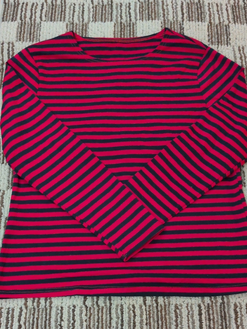 Red and Navy Striped Long Sleeve Shirt